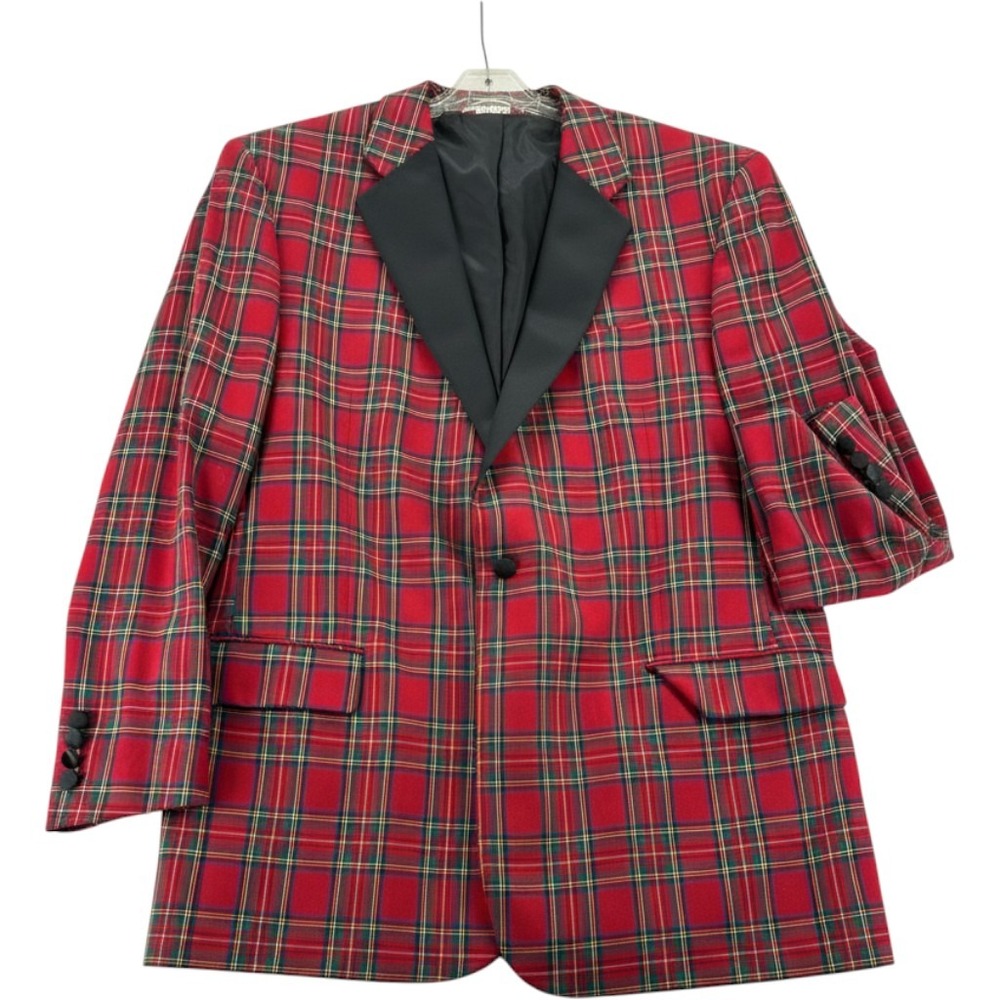 Jos. A Bank Tuxedo Jacket 42R Red Tartan Old Money Wool Smoking Jacket